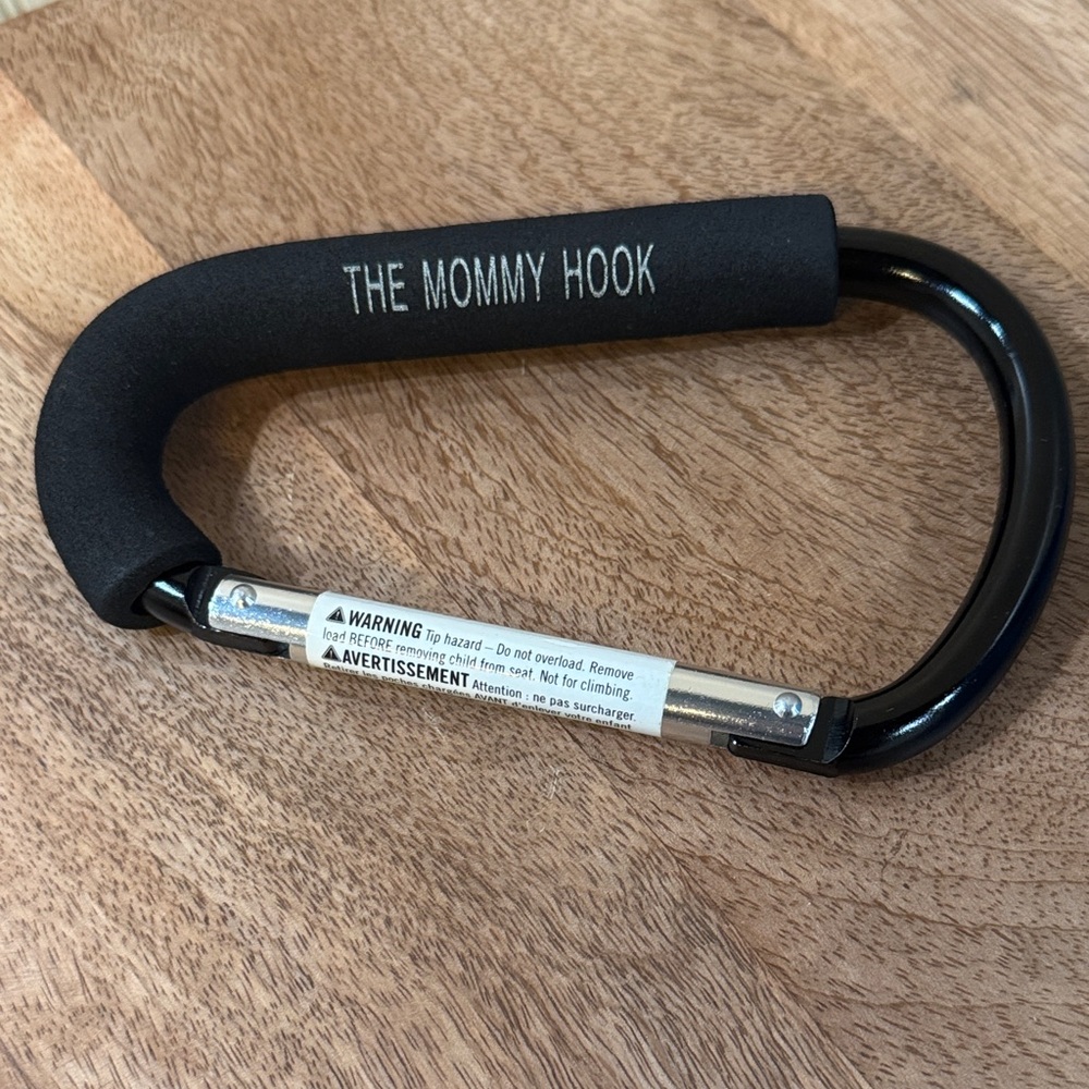 The Mommy Hook Carabiner Stroller Bag Heavy Duty Silver and Black Metal Foam